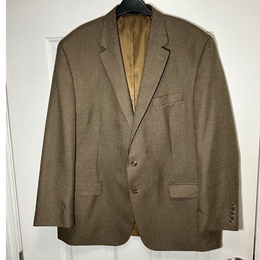 Chaps Mens Brown Houndstooth Two Button Blazer Sport Coat Jacket